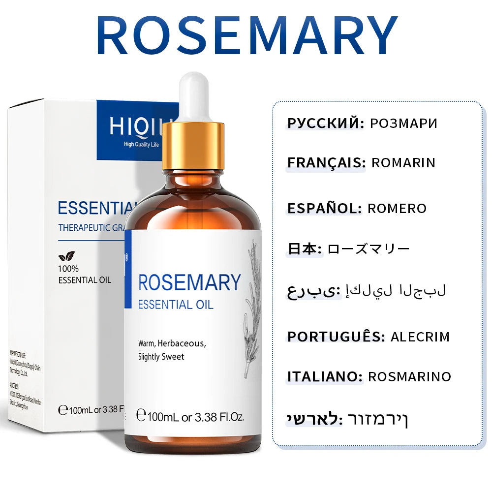 HIQILI 100ML Lavender Jasmine Rose Vanilla Mint Eucalyptus Lemon Essential Oils for Diffuser, Humidifier, Massage, Skin, Hair