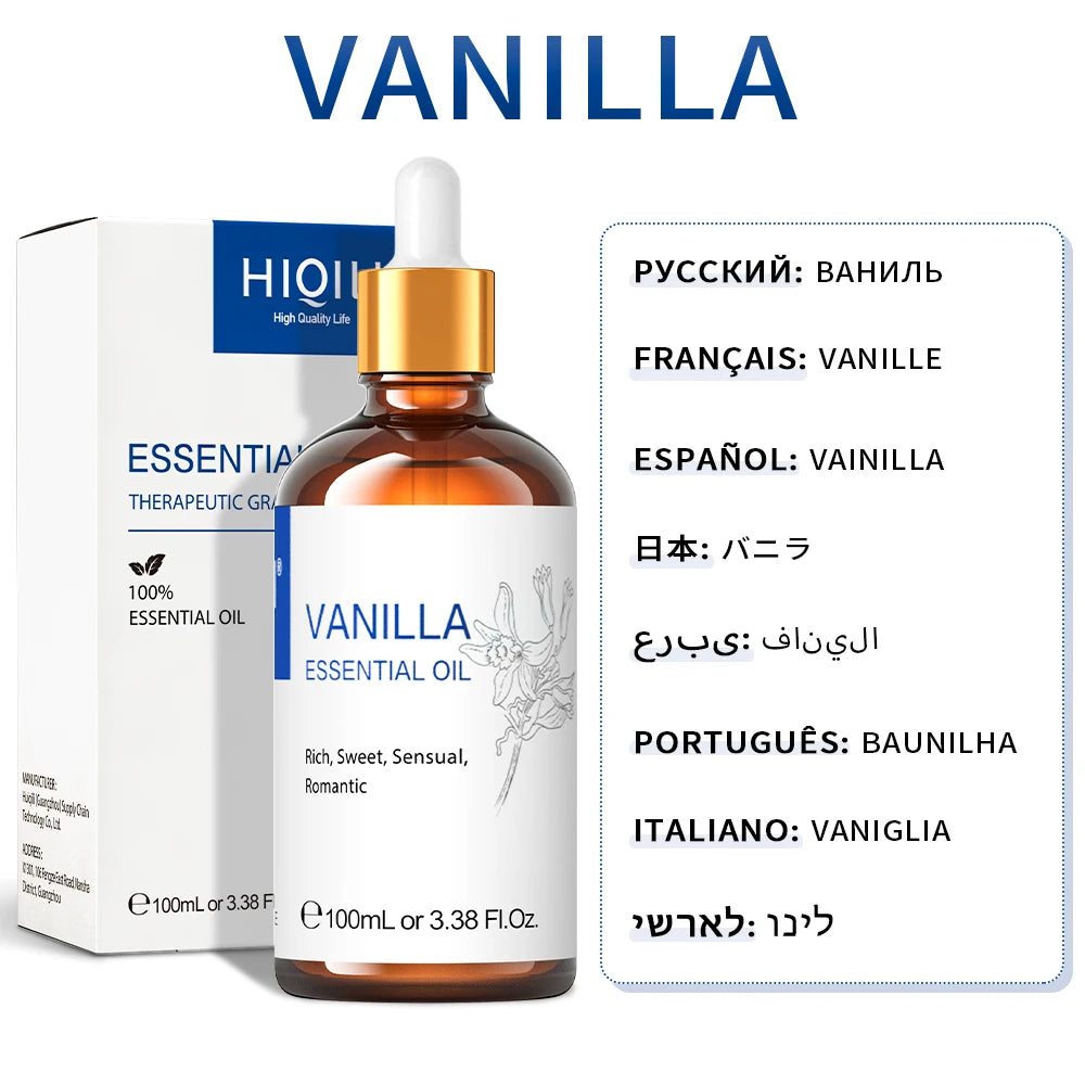 HIQILI 100ML Lavender Jasmine Rose Vanilla Mint Eucalyptus Lemon Essential Oils for Diffuser, Humidifier, Massage, Skin, Hair