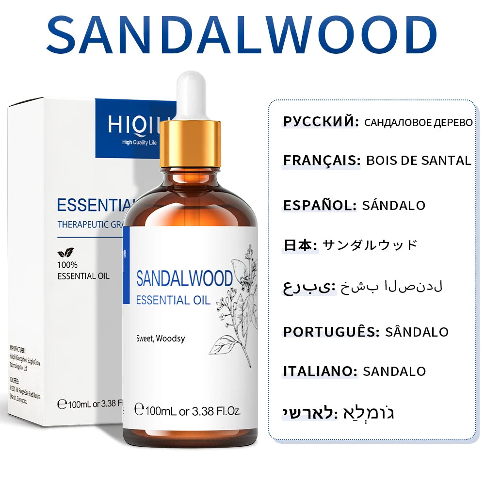 HIQILI 100ML Lavender Jasmine Rose Vanilla Mint Eucalyptus Lemon Essential Oils for Diffuser, Humidifier, Massage, Skin, Hair