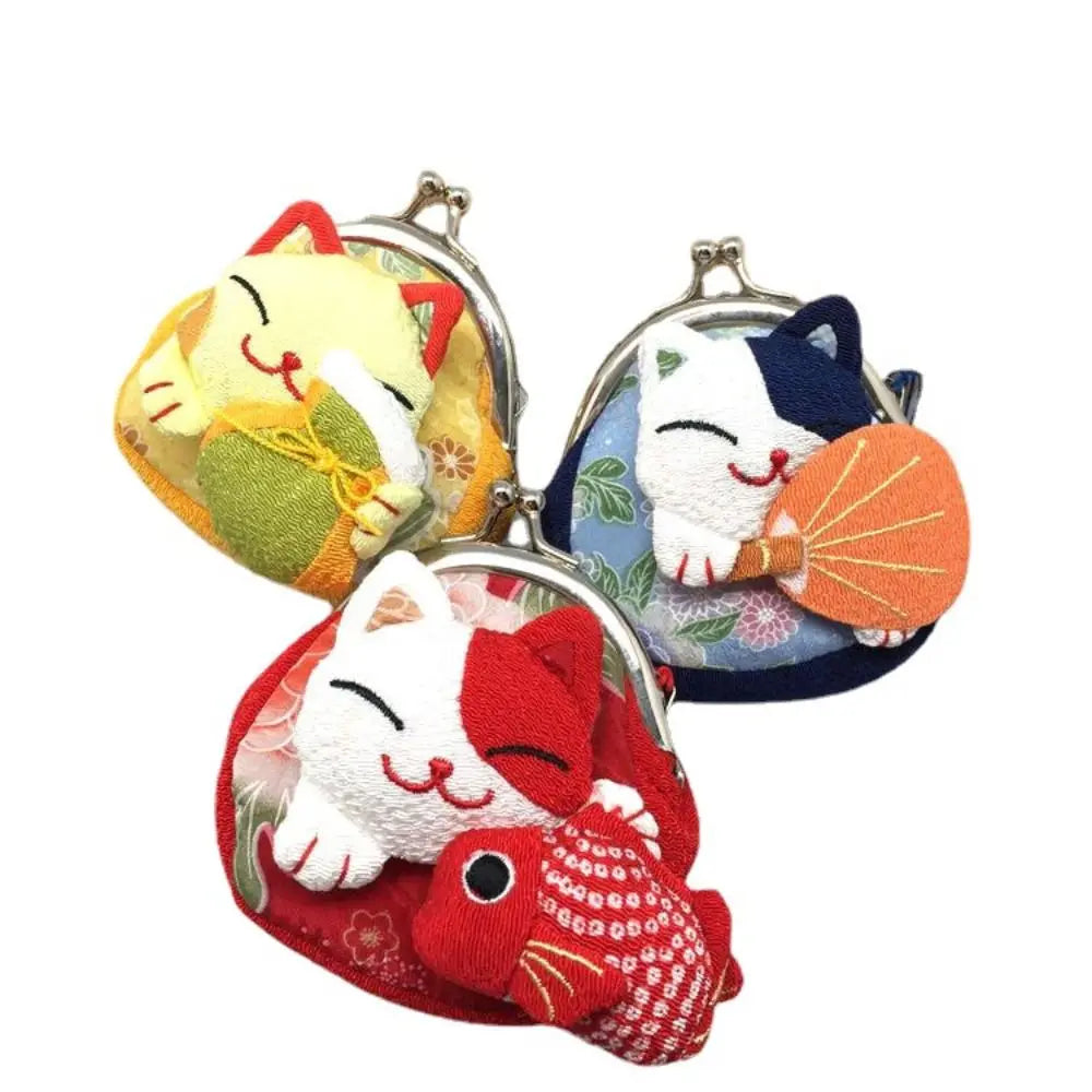Cute Children's Purse Handmade Flower Printing Japanese Lucky Cat Coin Purse Girl Travel Outdoor Fashion Design Birthday Gift