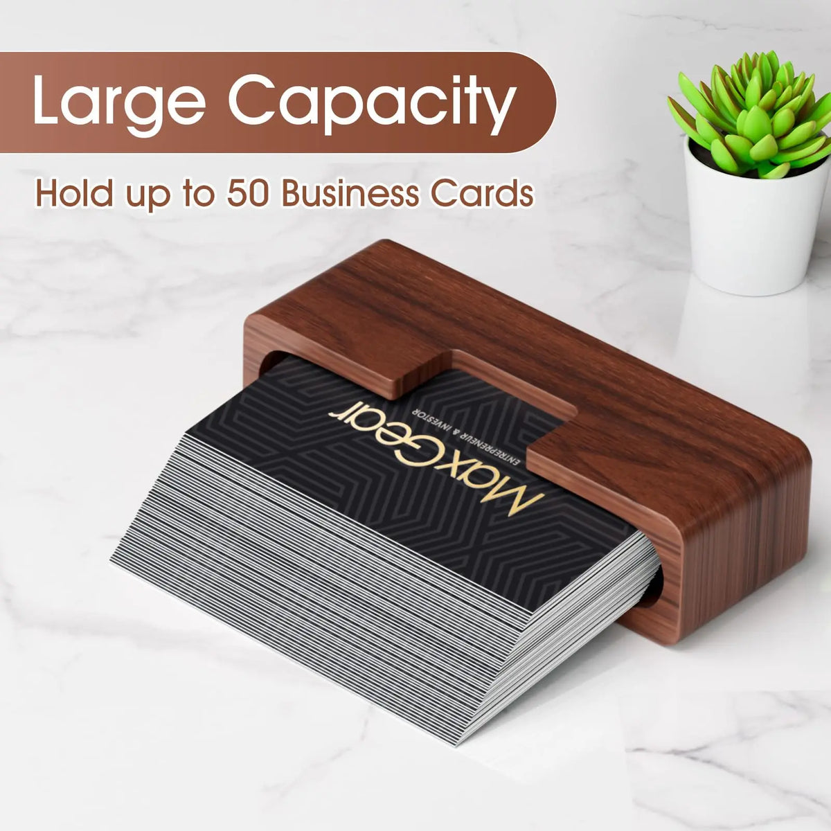 Business Card Holder Wood Business Card Display Holder Desktop Business Card Stand for Office,Tabletop - Rectangle for Desk