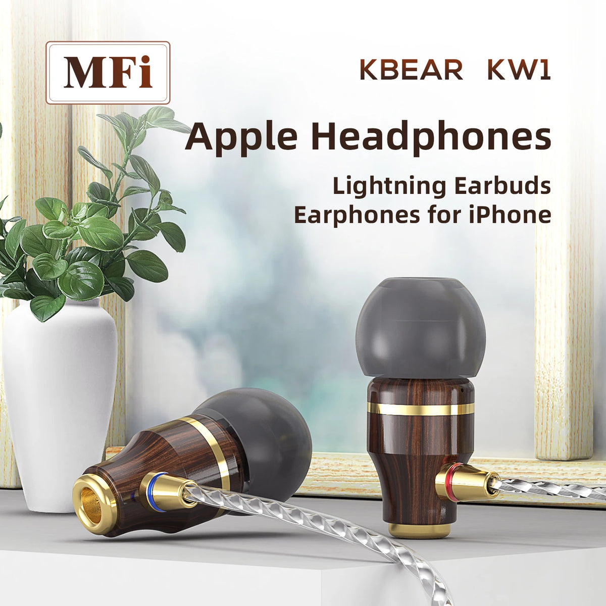 KBEAR KW1 Wired pear Wood in Ear HIFI Hi-res Earbuds Monitor Headphones TypeC 3.5mm for iPhone Lightning