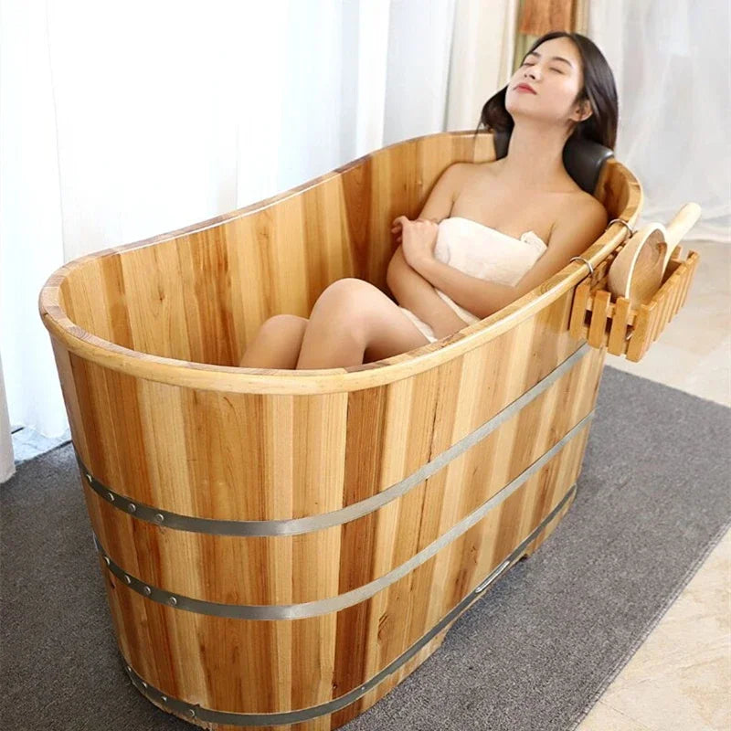 Mobile Bathtub Adult Portable Adults Sauna Wood Tub Hot Outside Shampoo Wooden Sink Half Body Outdoor Badewanne Spa Children