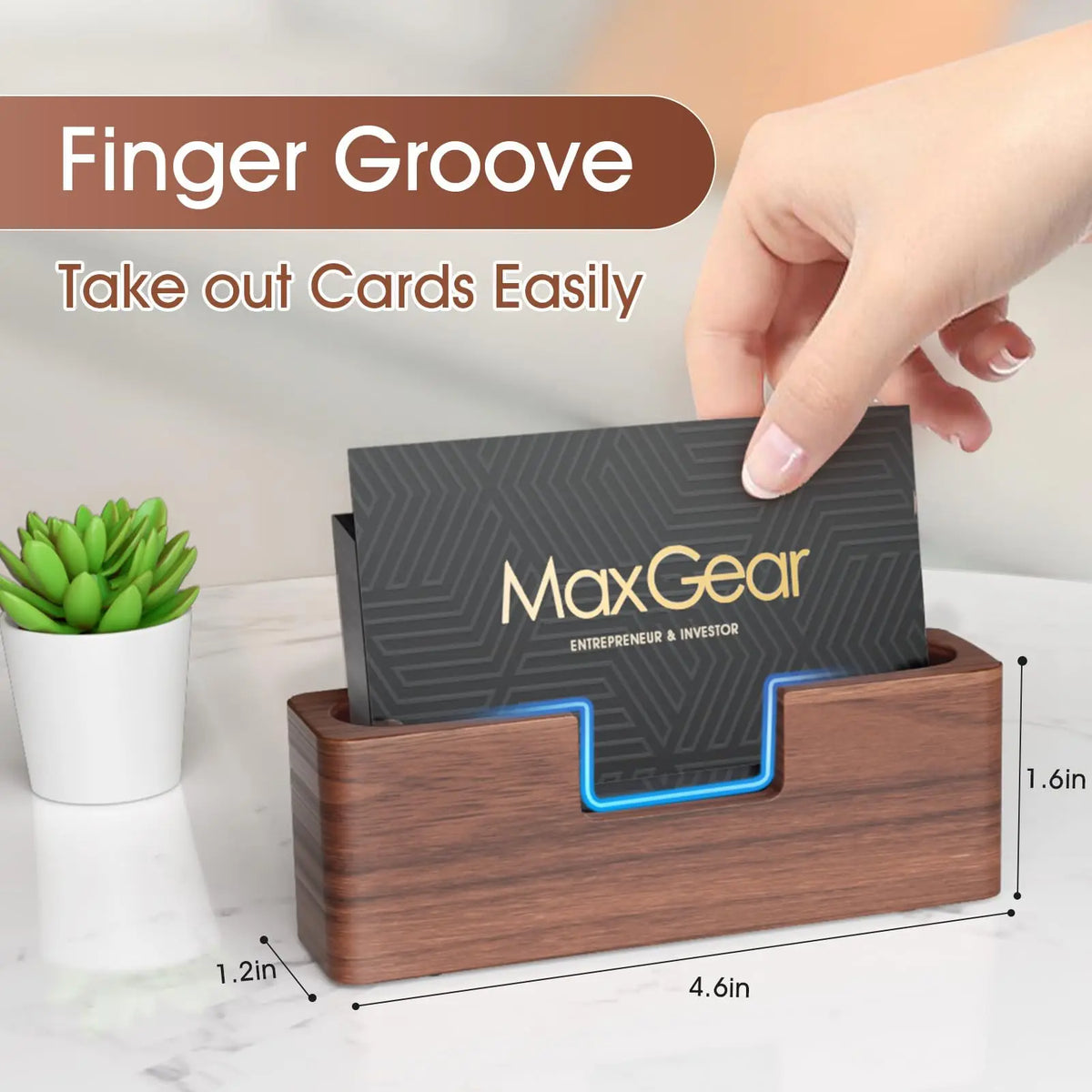 Business Card Holder Wood Business Card Display Holder Desktop Business Card Stand for Office,Tabletop - Rectangle for Desk