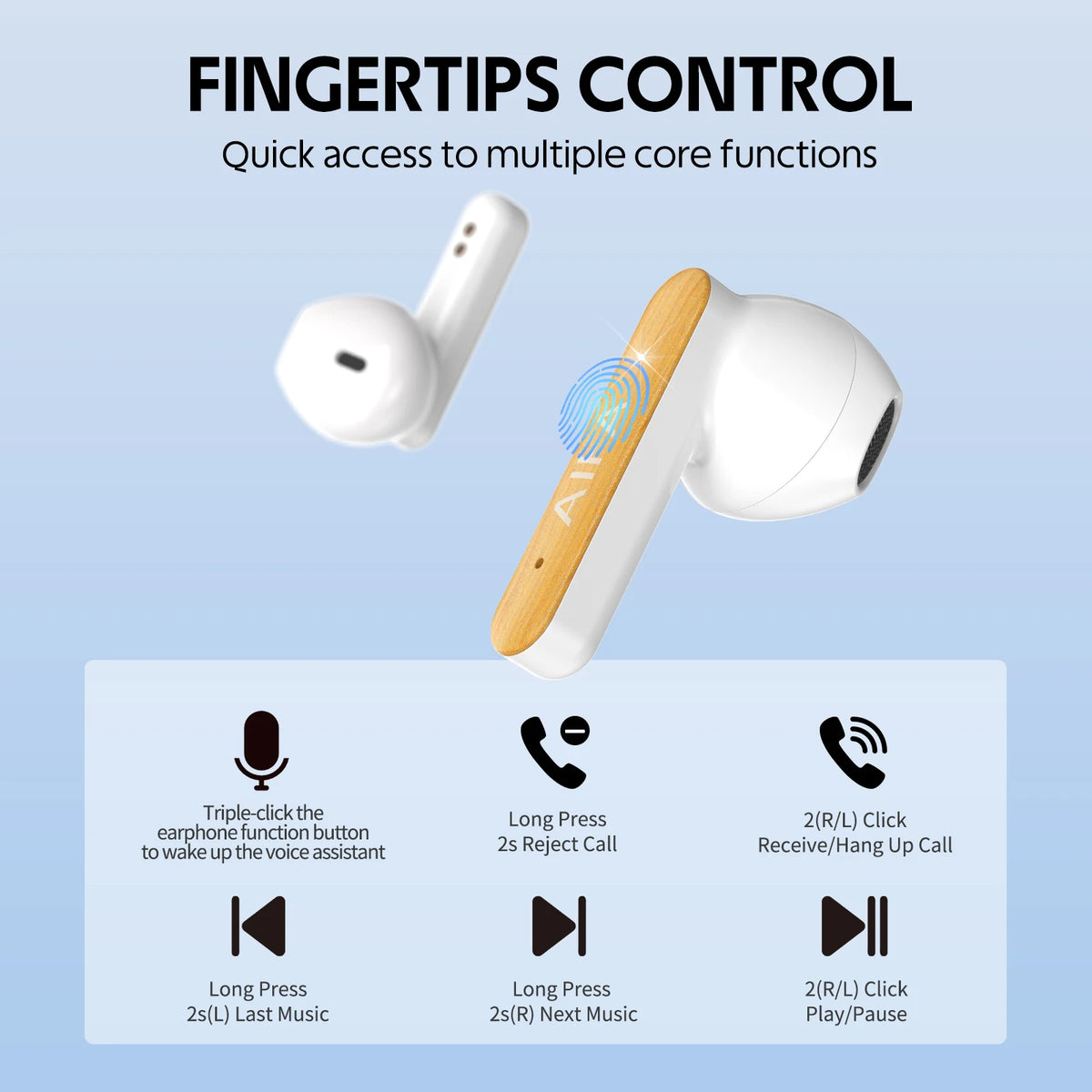 AIFA Wooden Earphone Bluetooth Wireless Noise Canceling High Quality 5.3 Sport Waterproof Bluetooth Earphone For Talking