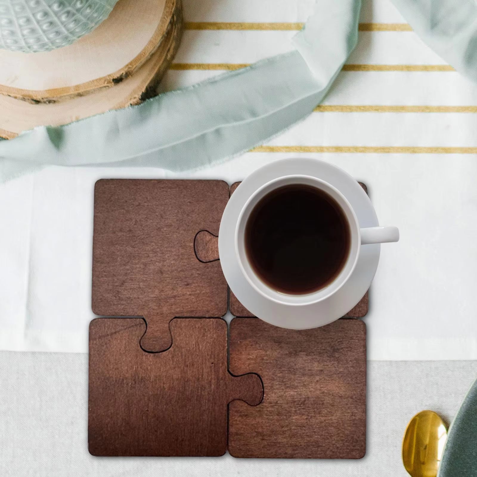 Japanese-Style Wooden Puzzle Coasters