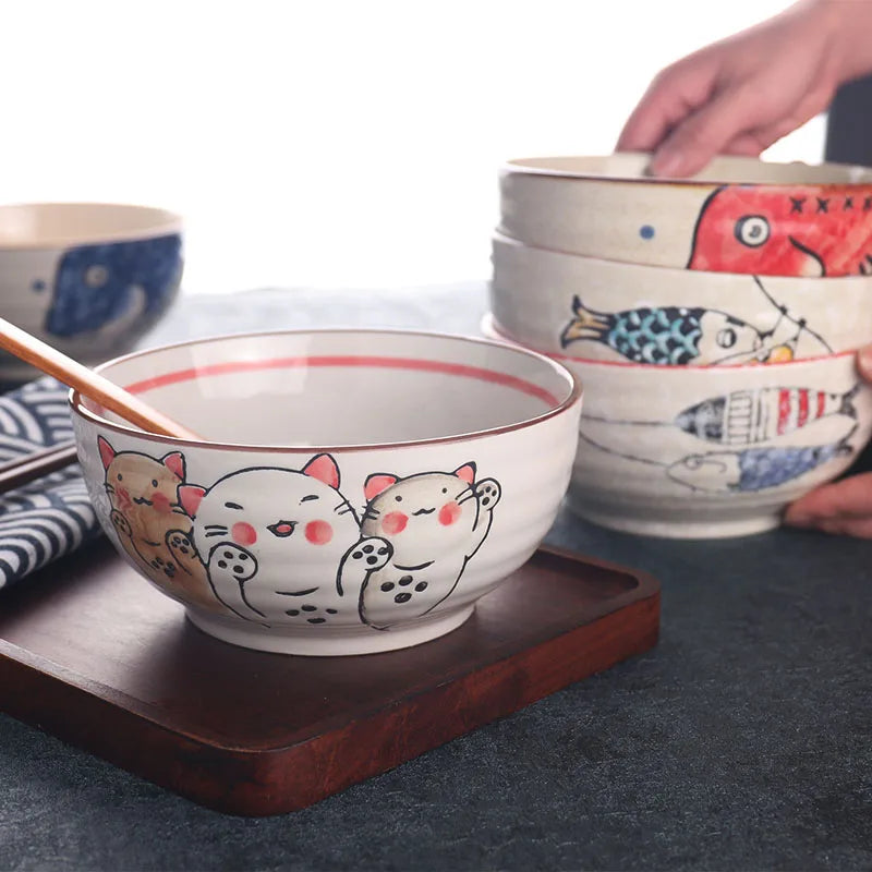 Japanese Underglaze Hand-painted 7-inch Ceramic Household Ramen Bowl Soup Bowl Commercial Restaurant Noodle Bowl Large