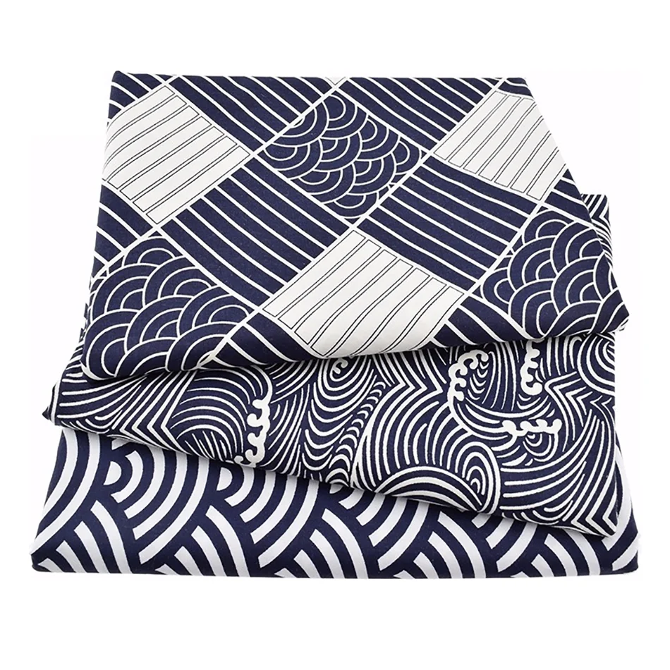 Japanese Style Cotton Linen Tablecloth Washable Rectangular Blue Sea Ripple Home Coffee Dining Table Fireplace Microwave Cover