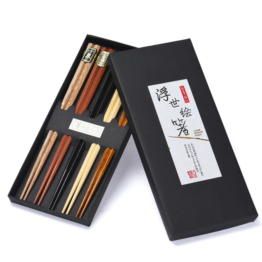 5 PairJapanese Style Wood Chopsticks Reusable Natural Beech Chopsticks Tableware Pizza Noodle Tool Chinese Set