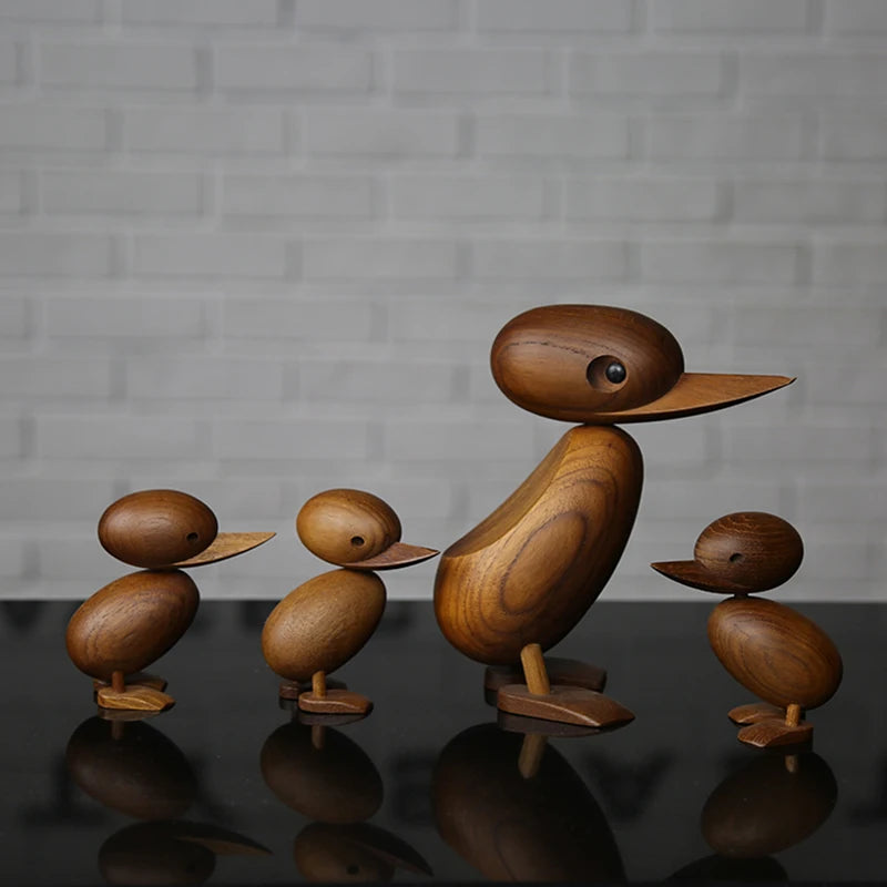 Nordic Designs Home Decoration Duck Mum Baby Wood Figurines Danish Famous Wooden Hand Crafts Classic Creative Decor Miniatures