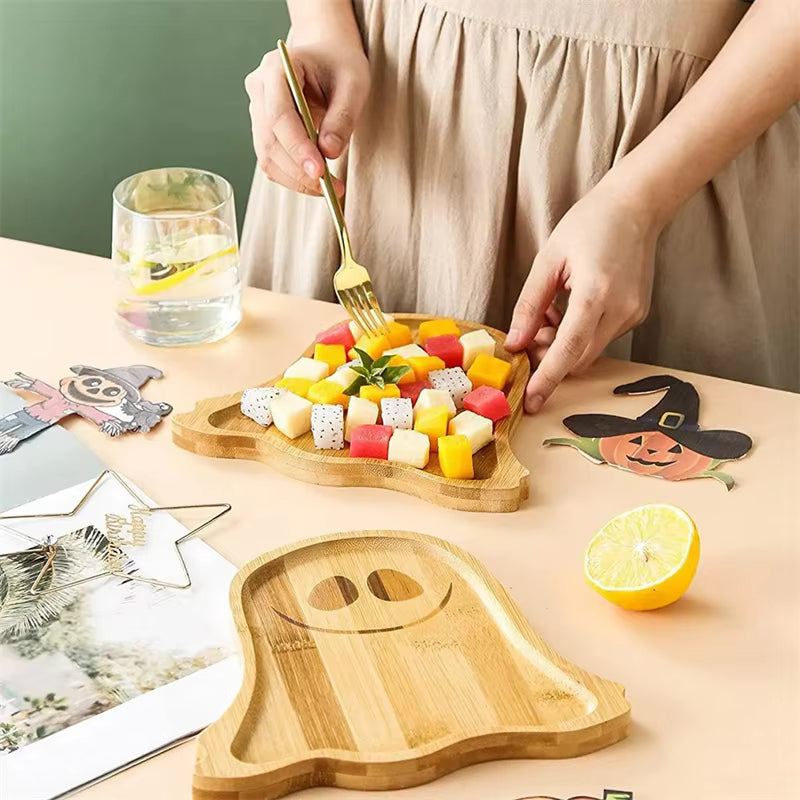 Halloween Pumpkin & Ghost Wooden Plate Tray