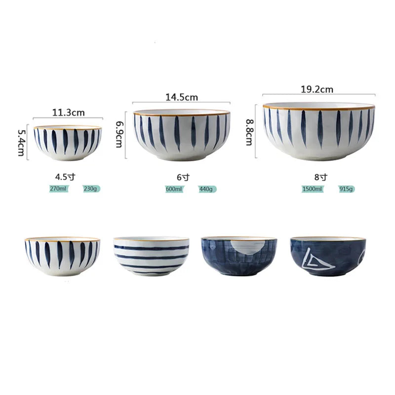 Japanese Ceramic Large Noodle BowI Large Ramen Bowl Instant Noodle Bowl Rice Bowl Fruit Salad Bowl Deep Bowl Enamel Bowls