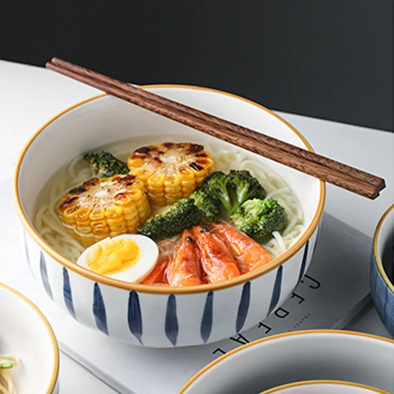 Japanese Ceramic Large Noodle BowI Large Ramen Bowl Instant Noodle Bowl Rice Bowl Fruit Salad Bowl Deep Bowl Enamel Bowls