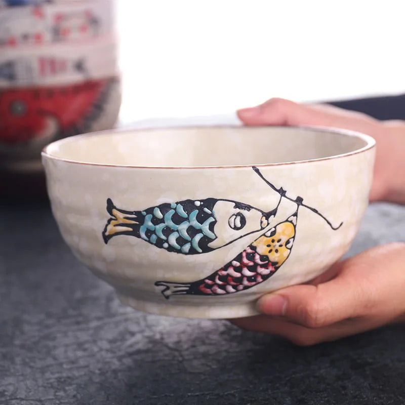 Japanese Underglaze Hand-painted 7-inch Ceramic Household Ramen Bowl Soup Bowl Commercial Restaurant Noodle Bowl Large