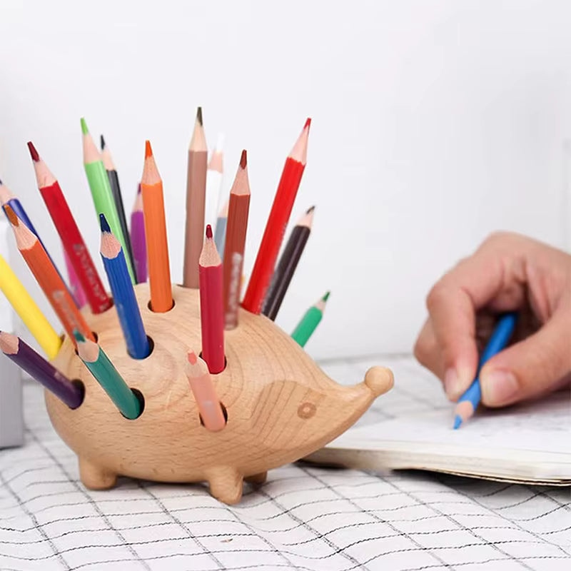 Hedgehog Wooden Pen Holder Decoration