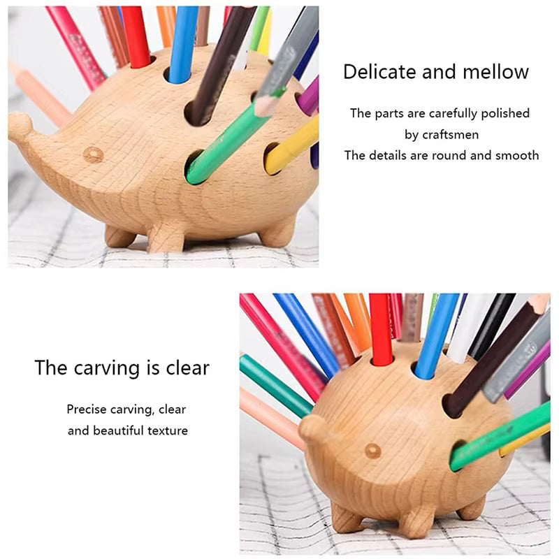 Hedgehog Wooden Pen Holder Decoration