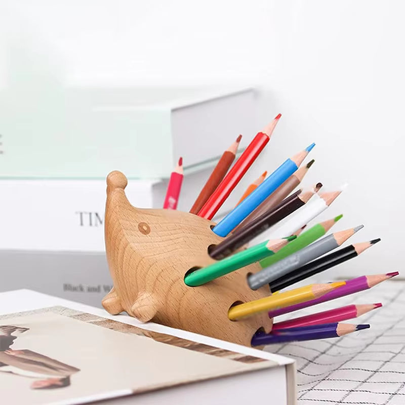 Hedgehog Wooden Pen Holder Decoration