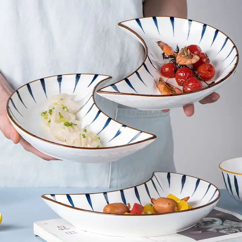 Japanese Ceramic Tableware Combination Moon Platter Household Gathering Dinner Plate Tray Swing Fruit Plate Tableware Set