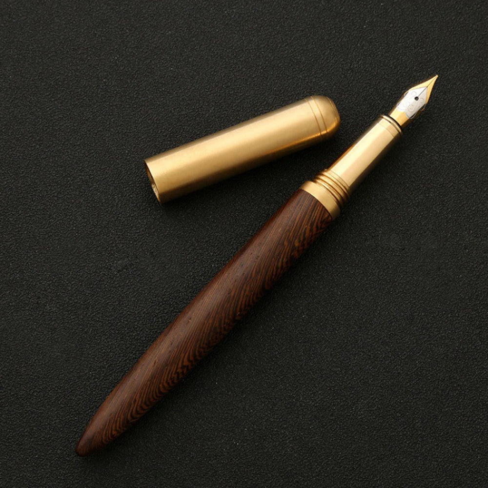 Retro Wood Bronze Fountain Pen 0.5mm Luxurry Wooden Office Business Writing Art Calligraphy Pens Office Stationery Gift Ink Pen