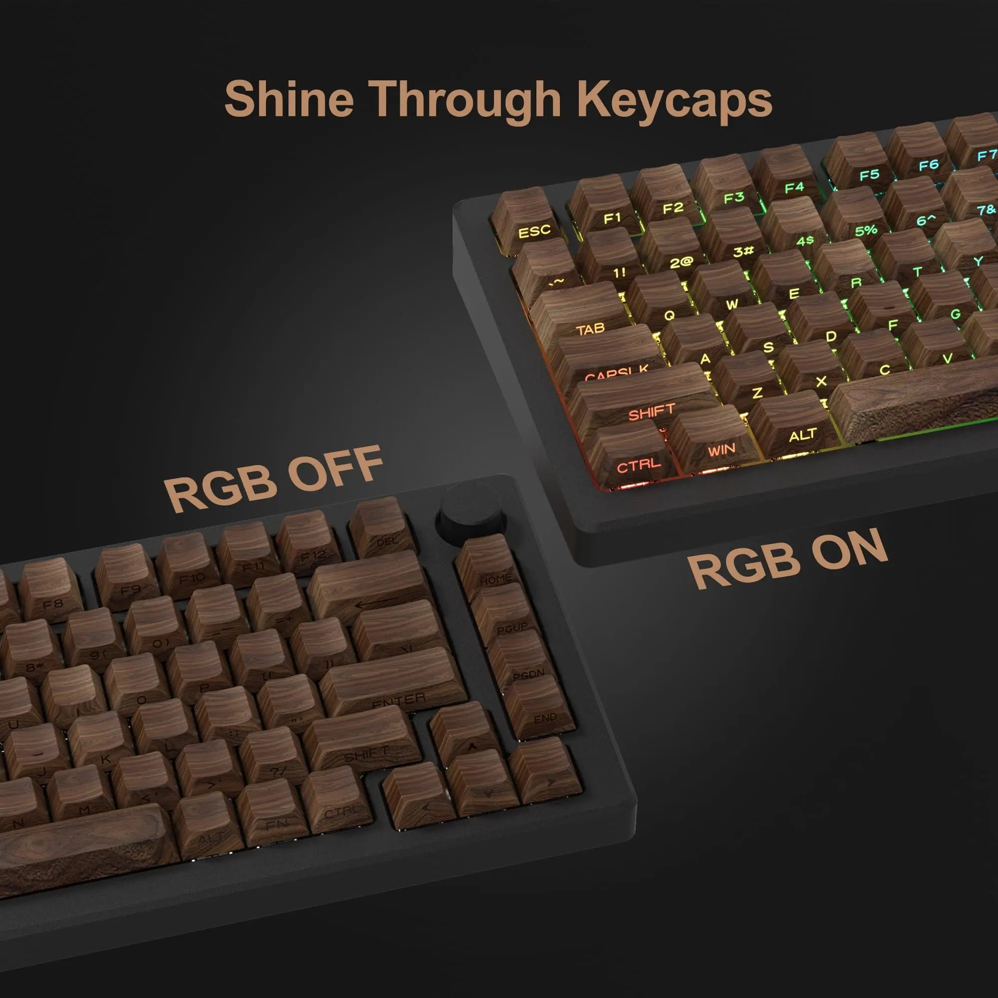 136 Keys Wood Grain Shine Through Keycaps Dye Sub Side Print PBT Keycaps Cherry Profile for Cherry Gateron MX Switch Keyboard