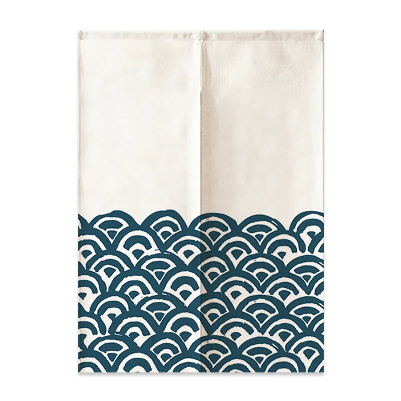 Japanese Linen Door Curtain Noren Mount Fuji Waves Partition Bedroom Kitchen Home Entrance Decor Customizable Half-Curtain