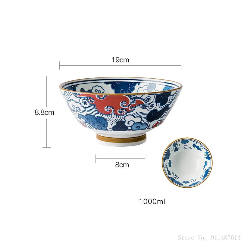 Japanese Retro Ceramic Ramen Bowl 7.5 Inch Hat Bowls Household Fruit Salad Vegetable Bowl Noodle Salad Bowl Kitchen Tableware