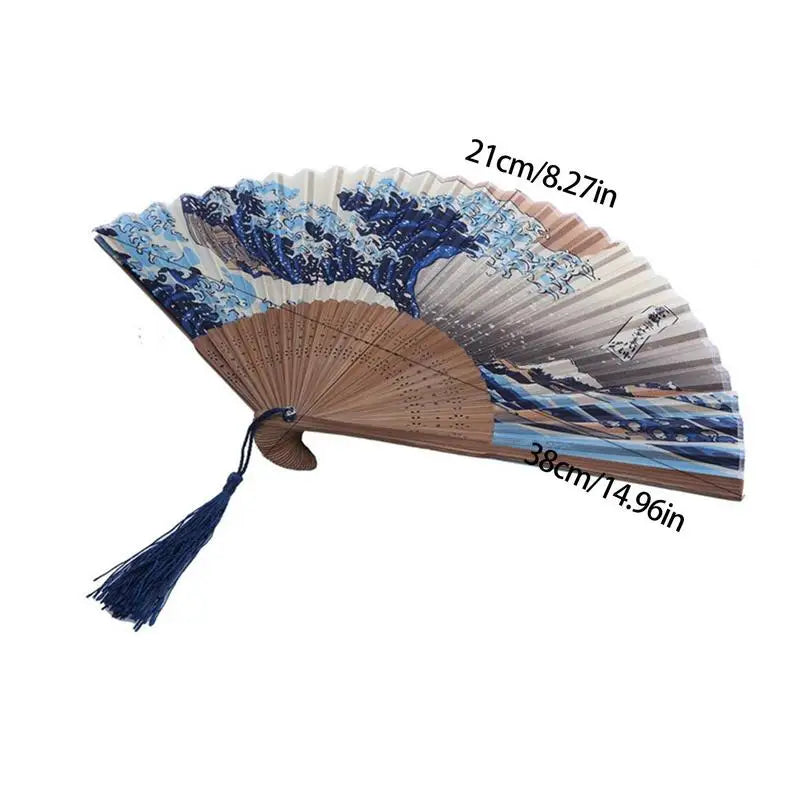 Japanese Style Silk Hand Fan Kanagawa Waves Folding Fan Wedding Party Decoration Gifts Home Wall Decoration