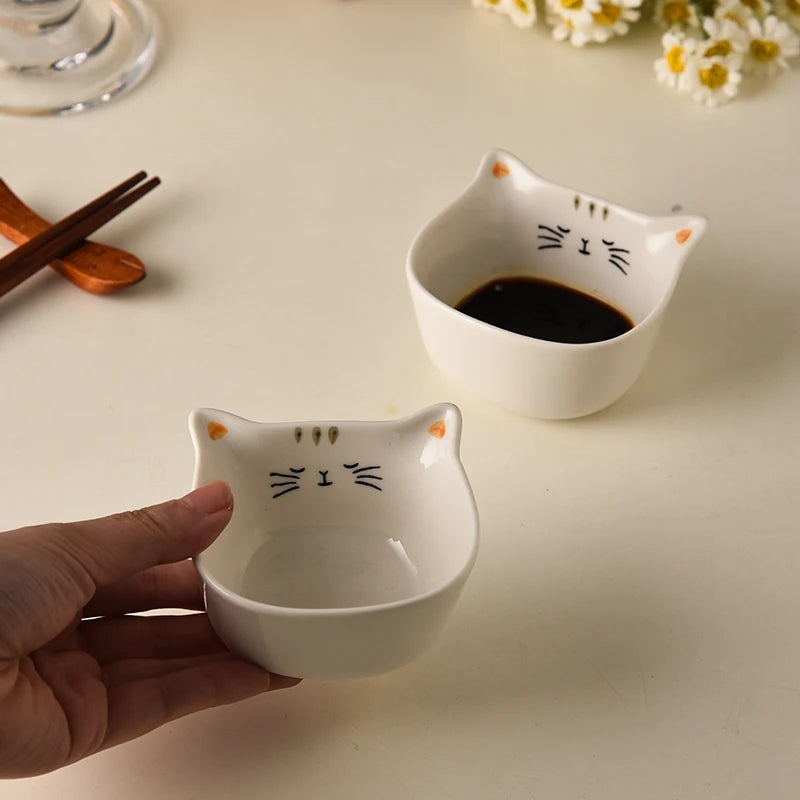 2 ceramic mini flavored dishes, cute cat shaped sauce bowl, dessert bowl, family baking tray juice small bowl 90ml/3oz for gathe