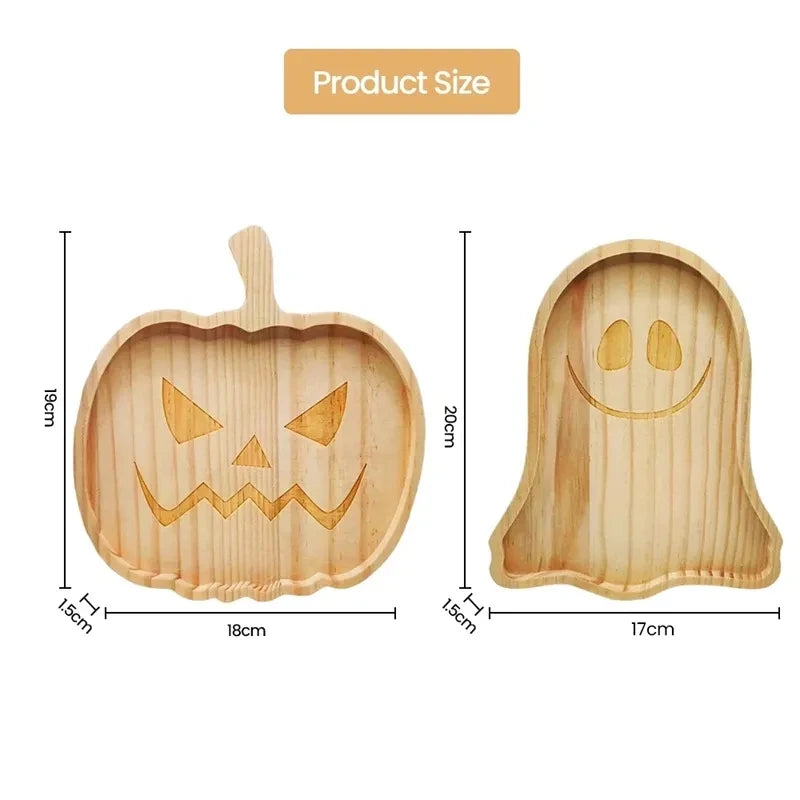 Halloween Pumpkin & Ghost Wooden Plate Tray