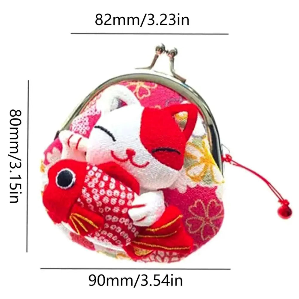 Cute Children's Purse Handmade Flower Printing Japanese Lucky Cat Coin Purse Girl Travel Outdoor Fashion Design Birthday Gift