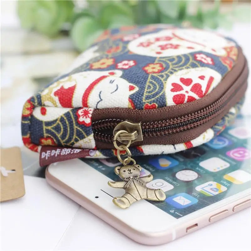 hello kittyJapanese coin purse cute coin pouch clutch bag mini lucky cat small wallet short kawaii coin women's storage keychain