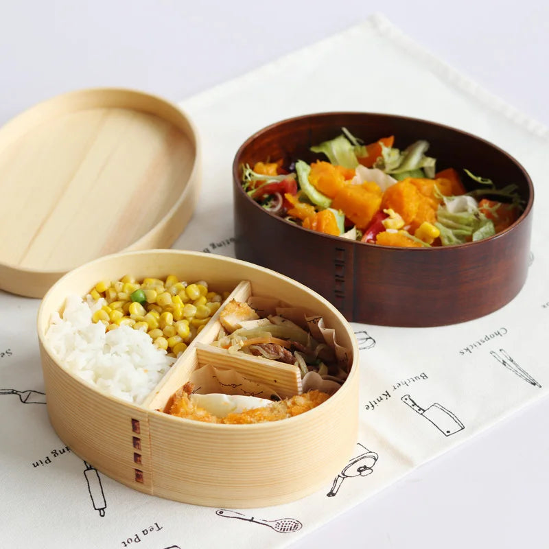 Japanese Style Wooden Lunch Box Bento Box Portable Single Layer Sushi Food Container For Student Office Worker Dinnerware Set