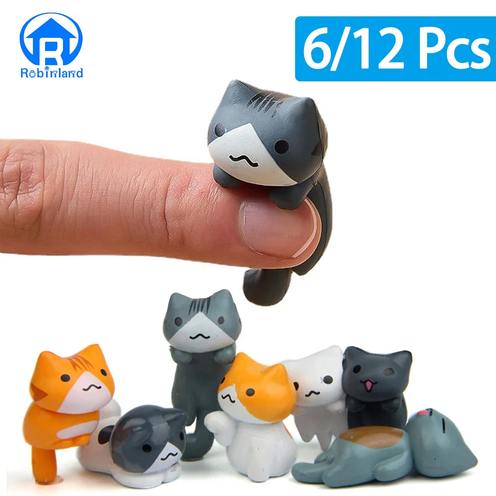 6-12Pcs Kawaii Cat Ornament Miniature Kitten Figurines Toy Statue Gift for Kids Children Garden Room Decoration Home Decoration