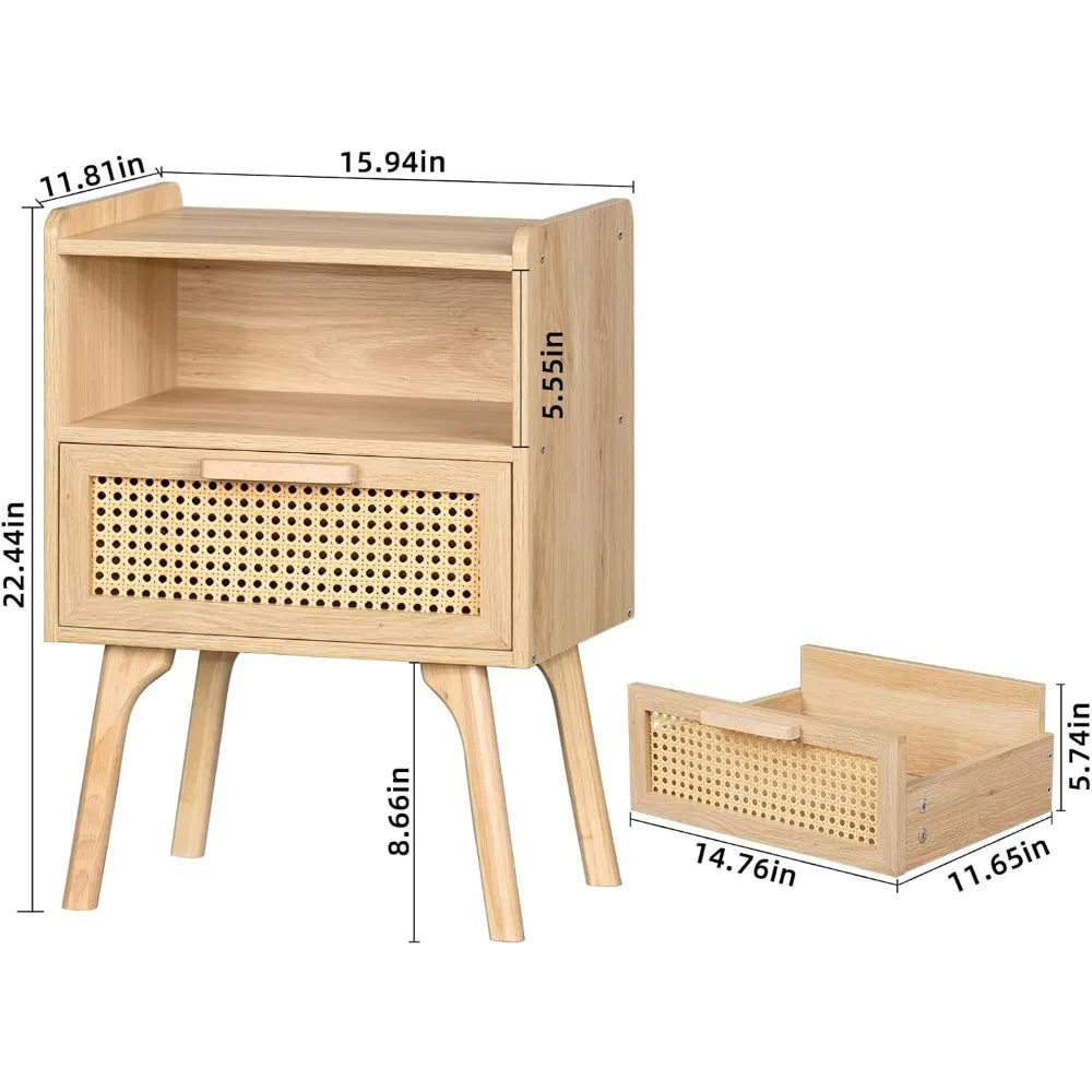 Rattan Nightstands with Wood Legs