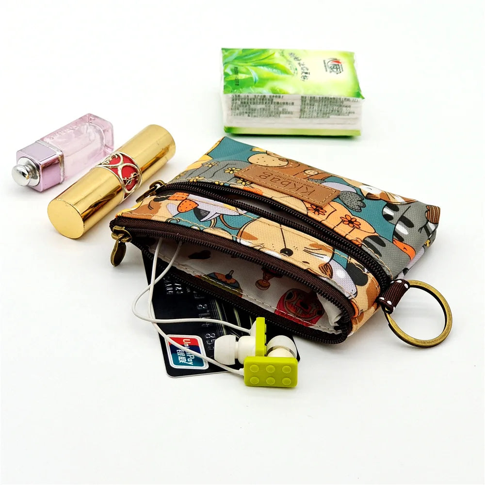 Girls Boys Polyester Cartoon Print Keychain Wallet Women Mini Card Organizer Key Pouch Ladies Money Bag Coin Purse for Children