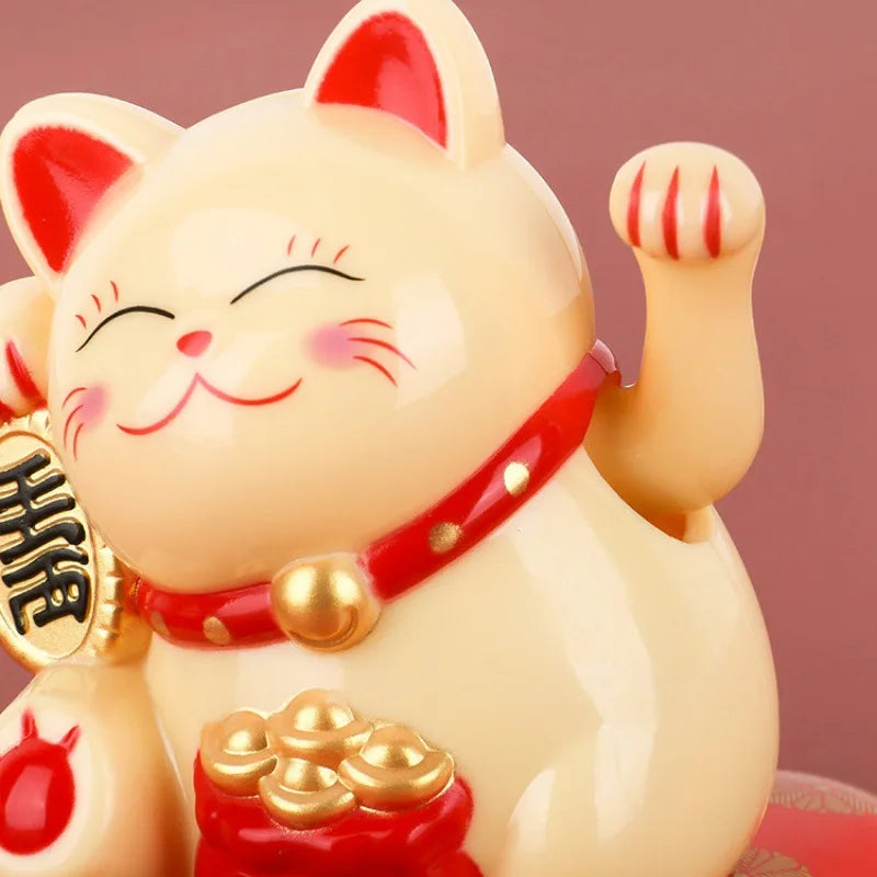 1pc Lucky Cat Solar Powered Maneki Neko Hand Waving Fortune Cat Figurines Home Office Car Holiday Seasonal New Year Decor