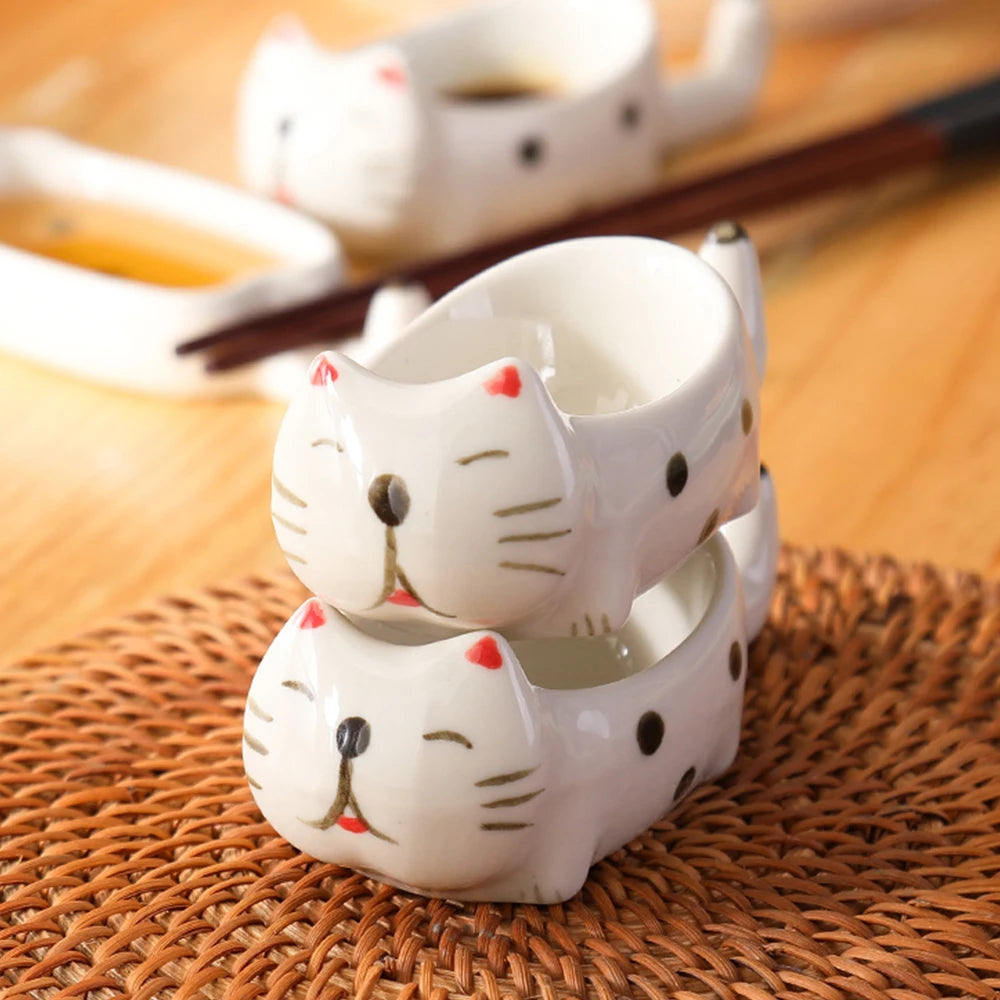 Japanese Style Ceramic Sushi Dipping Bowl Creative Cat Shape Dessert Sauce Dish Seasoning Soy Vinegar Plate Kitchen Tableware