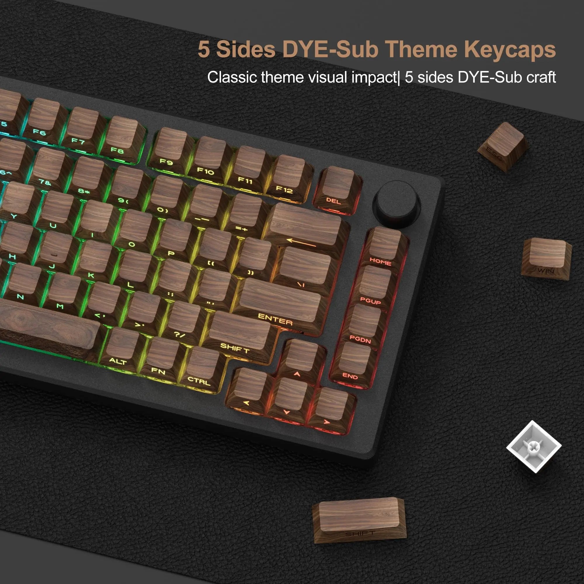 136 Keys Wood Grain Shine Through Keycaps Dye Sub Side Print PBT Keycaps Cherry Profile for Cherry Gateron MX Switch Keyboard