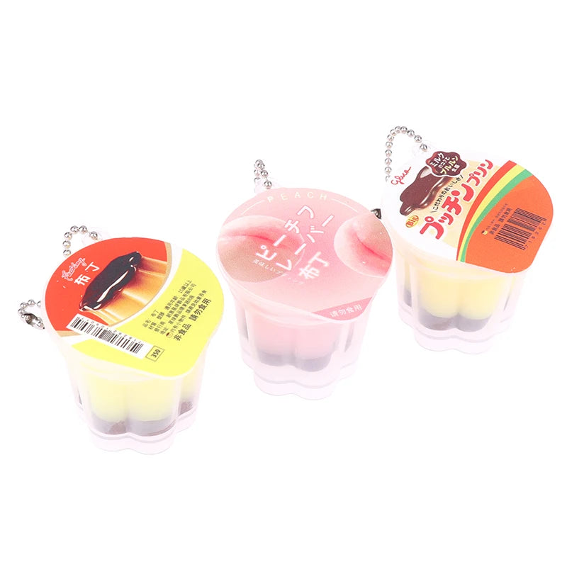 Novelty Pudding Pendant Food Play Reduce Pressure Keychain Fragrance Antistress Fidget Stress Relieving Backpack Decor Kids Toys