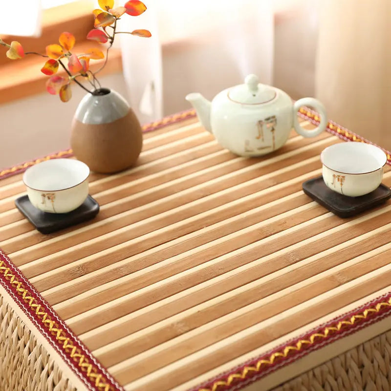 Japanese Rattan Tatami Table Balcony Bay Window Small End Table Low Table Coffee Table Bedroom Floor Square Table Futon Cushion