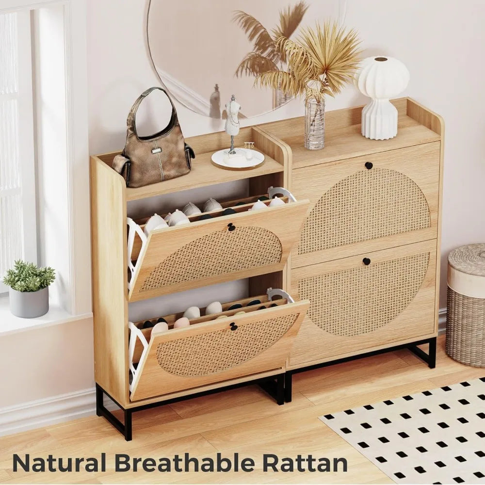 2-Drawer Rattan Shoe Cabinet