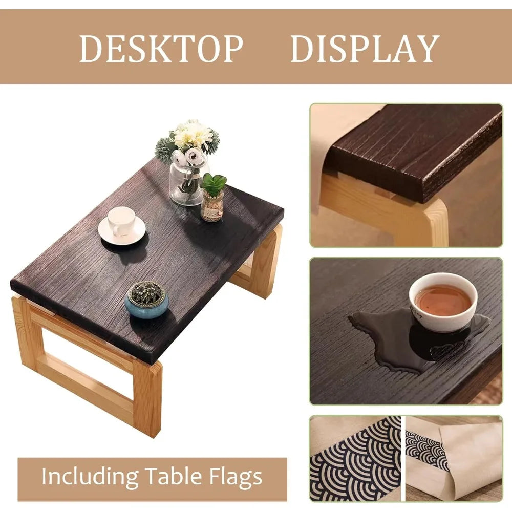 Japanese floor standing table, folding coffee table, 35.5x19.7x11.8 inch portable tea jar table, solid wood low table