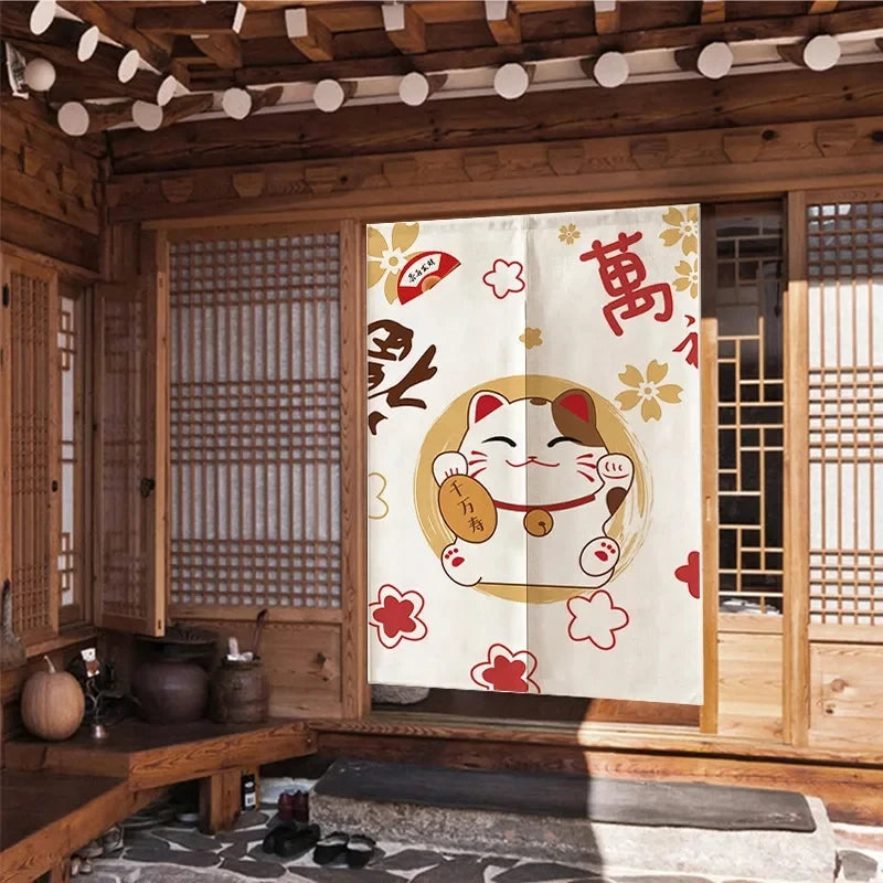 Japanese Noren Door Curtain Lucky Cat Print Partition Curtain For Kitchen Bedroom Entrance Decor Doorway Hanging Half-Curtain