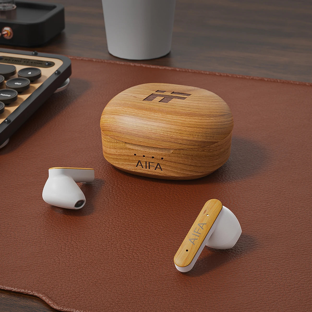 AIFA Wooden Earphone Bluetooth Wireless Noise Canceling High Quality 5.3  Sport   Waterproof Bluetooth Earphone For Talking