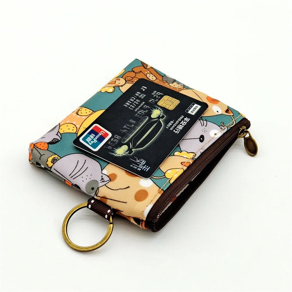 Girls Boys Polyester Cartoon Print Keychain Wallet Women Mini Card Organizer Key Pouch Ladies Money Bag Coin Purse for Children