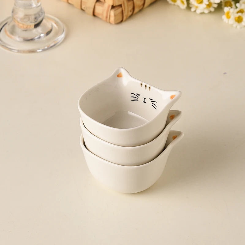 2 ceramic mini flavored dishes, cute cat shaped sauce bowl, dessert bowl, family baking tray juice small bowl 90ml/3oz for gathe