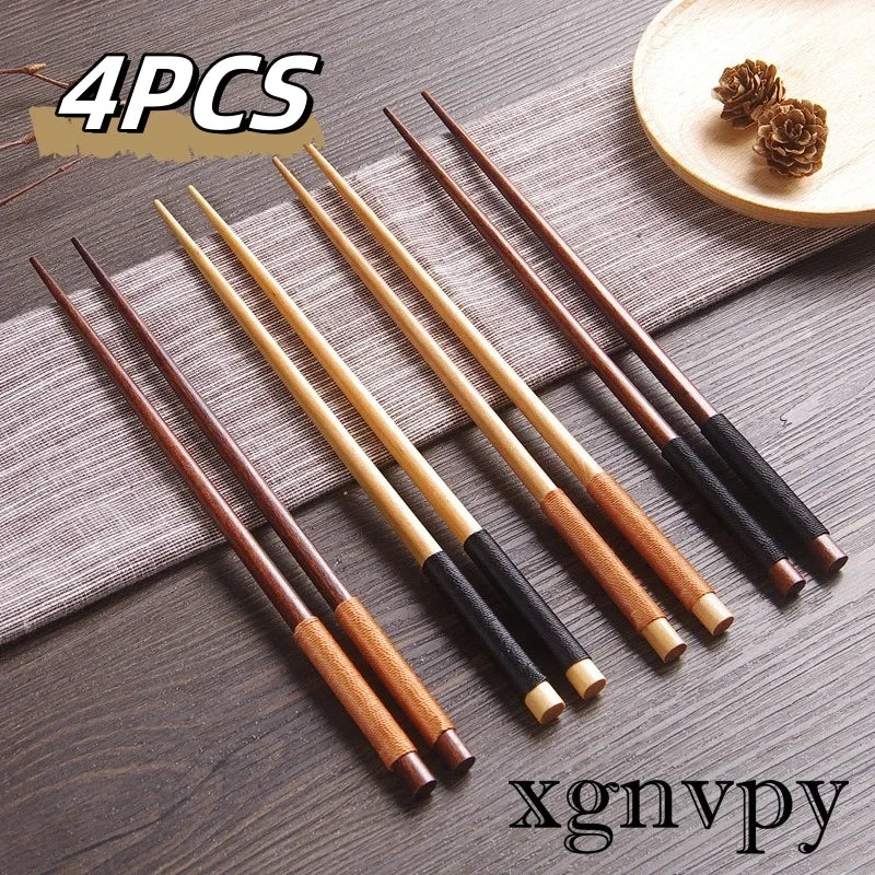 Xgnvpy 4PCS Handmade Japanese Natural Chestnut Wood Sushi Chopsticks Set Value Gift Sushi Chinese Food Tie Line