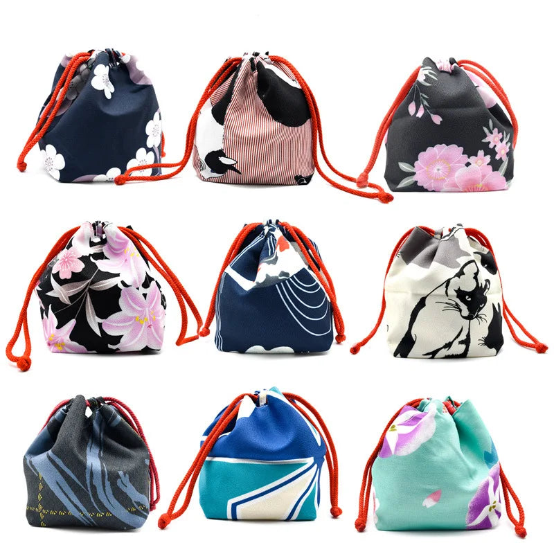 Kimono Handbag Japanese Style Haori Yukata Girls Kimono Purse Women Bag Vintage Floral Drawstring Bucket Bag Hanfu Handbag