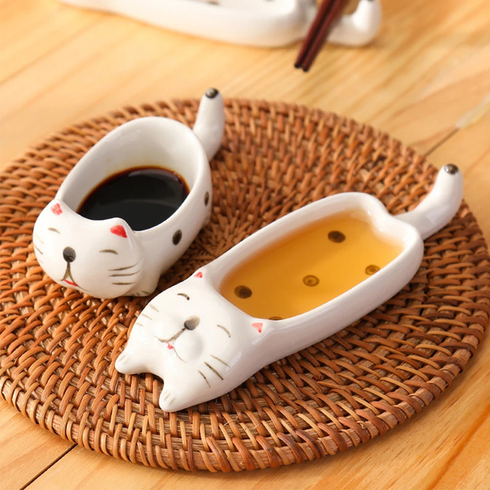 Japanese Style Ceramic Sushi Dipping Bowl Creative Cat Shape Dessert Sauce Dish Seasoning Soy Vinegar Plate Kitchen Tableware