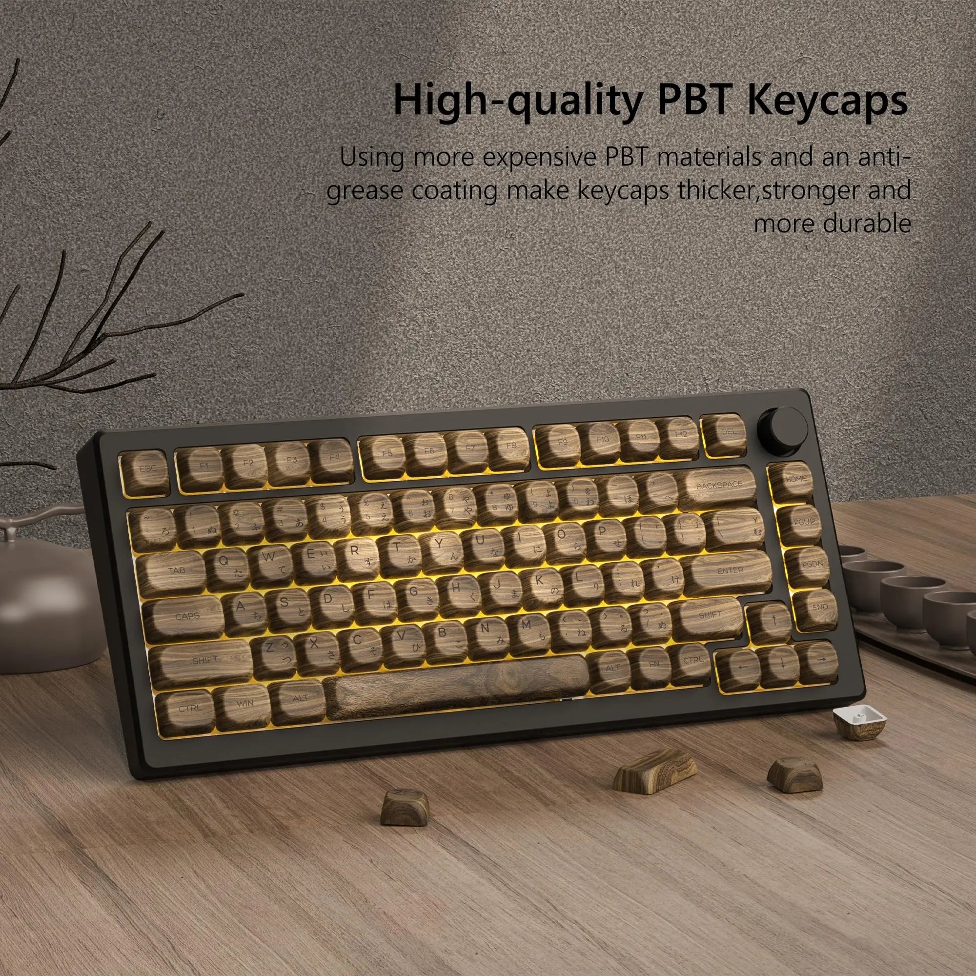 134 Keys MOA Profile Walnut wood PBT Keycaps Customs Dye Sub Key caps for 61/87/104 Cherry MX Switch Gaming Mechanical Keyboard